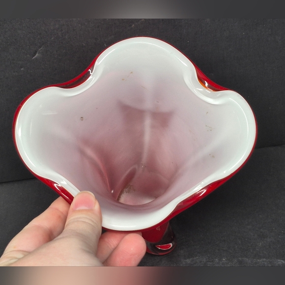 Red Art Glass Vase With White Interior - Picture 4 of 7